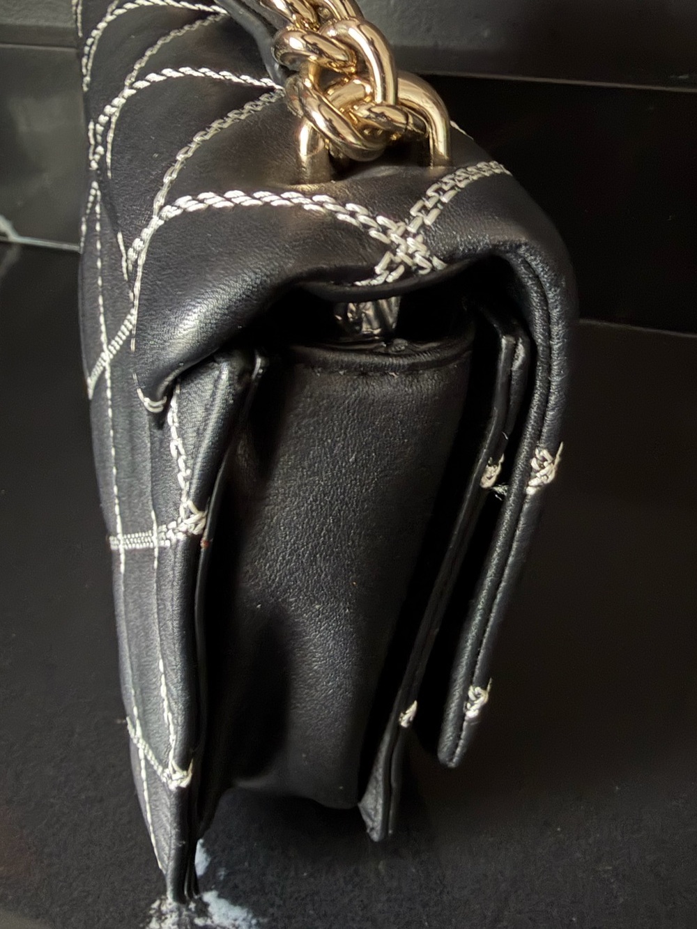 Kate Spade Quilted Chain Strap Crossbody Black White Stitch - Picture 4 of 12